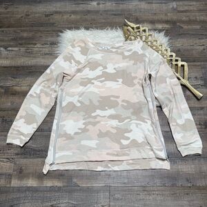 Stella Dot Tan Camouflage Long Sleeve Top Zip Sides